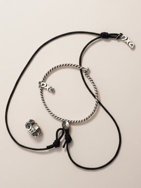 James Avery XO ring, charm leather necklace twisted bracelet, love kisses hugs